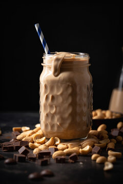 Fresh Fruit Chocolate Blueberries Strawberries Smoothie Healthy Diet Snack Peanut Butter