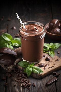 Fresh Fruit Chocolate Blueberries Strawberries Smoothie Healthy Diet Snack Peanut Butter