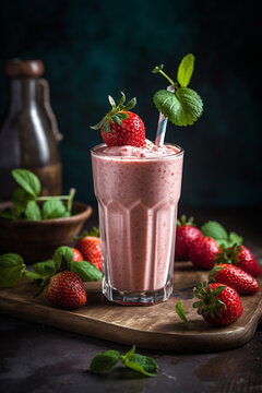 Fresh Fruit Chocolate Blueberries Strawberries Smoothie Healthy Diet Snack Peanut Butter