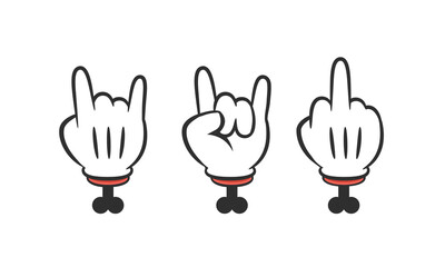 Three Cartoon hands with black bones. Isolated Vector Illustration
