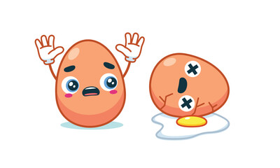 An egg is shock watching other egg die. Isolated Vector Illustration.
