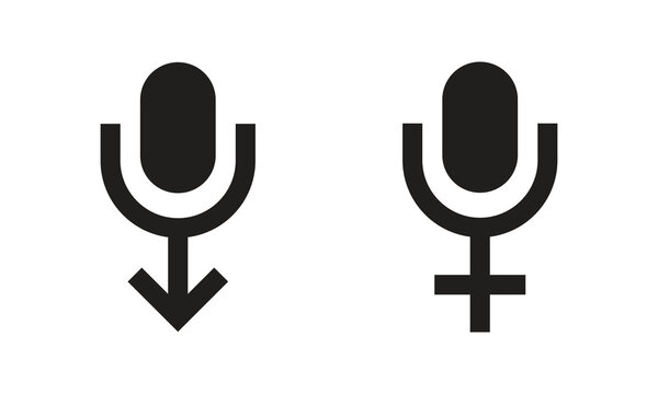 An abstract sign of a microphone mixed with gender sign. Isolated Vector Illustration.