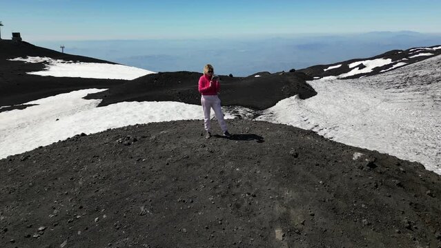 Volcano Etna eruption Aerial 4K drone View of the inside South Eastern Crater of Mount In Sicily, Italy