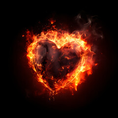 Heart shaped sparks floating on a black background and with flames created with Generative AI technology.
