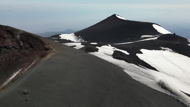 Volcano Etna eruption Aerial 4K drone View of the inside South Eastern Crater of Mount In Sicily, Italy