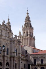 Fototapeta na wymiar Torres de la Catedral de Santiago de Compostela vistas desde la Plaza de la Azabachería