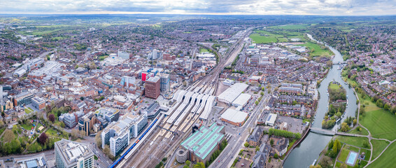 amazing view of the Railway and Downtown Reading, Berkshire, South England, United Kingdom