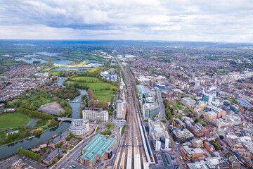 amazing view of the Railway and Downtown Reading, Berkshire, South England, United Kingdom