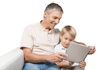 Father and Son Using Tablet