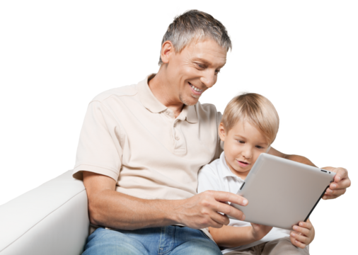 Father and Son Using Tablet