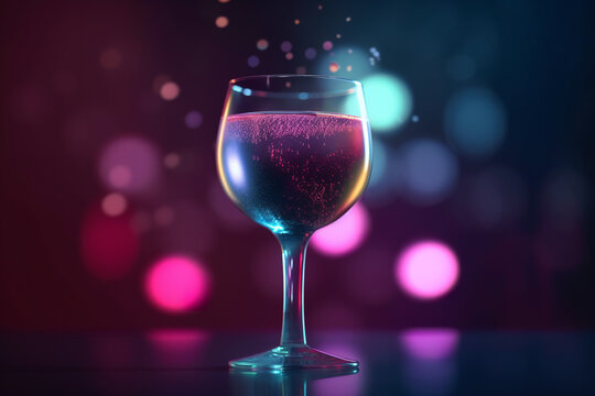 A glass of cocktail with glowing light background, Generative AI