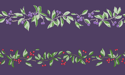 Two floral banners with cherry twigs. Endless texture for floral summer and wedding design.