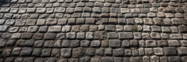 Naklejka premium Cobblestone texture view from above, Generative AI
