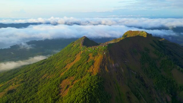 Mount Batur.
Mount Batur is an active volcano located at the center of two concentric calderas north west of Mount Agung on the island of Bali, Indonesia.