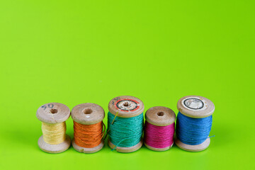 Old wooden reels of thread