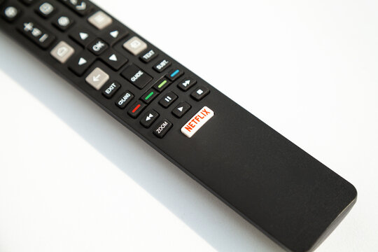 Ho Chi Minh City, Vietnam - March 28, 2023: Close-up of a button with the Netflix logo on a TV remote control. Digital streaming services company logotype