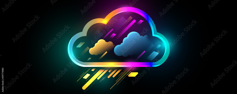 Wall mural neon color computer cloud abstract background image creative cloud icon high tech technology concept