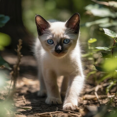 Cute Siamese Kittens outside, summertime in the garden