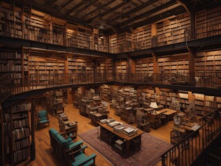 A library with shelves of books and reading areas