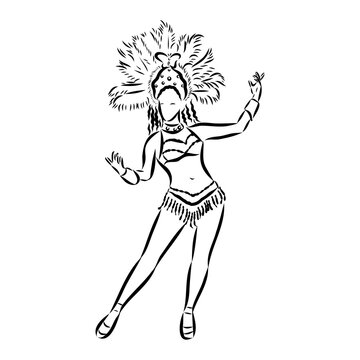 Sketch of samba dancer isolated on white background