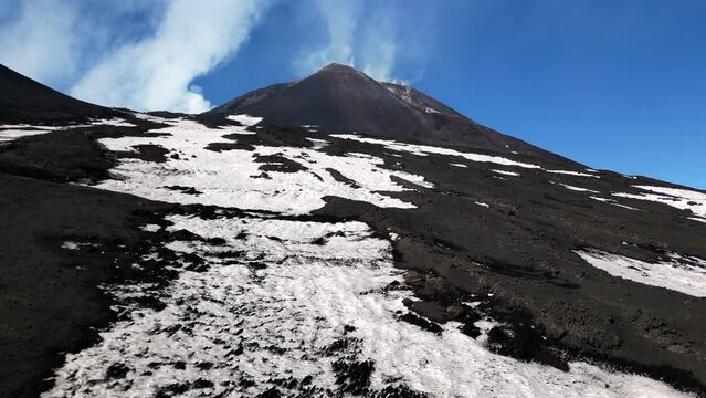 Volcano Etna eruption Aerial 4K drone View of the inside South Eastern Crater of Mount In Sicily, Italy