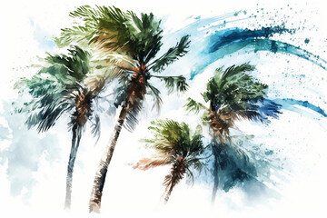 Fototapeta na wymiar Palm trees swaying in the breeze, Summer, watercolor style Generative AI