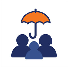 family and group insurance plan with shield icon  blue and orange insurance flat icon