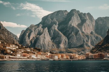 Italian town Torbole on Lake Garda. Generative AI