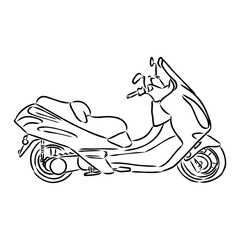 Retro scooter hand drawn ink line art, moped vector illustration isolated on white