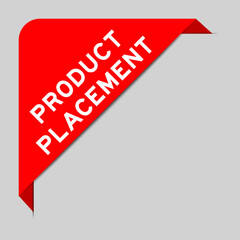 Red color of corner label banner with word product placement on gray background