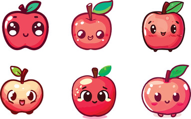 Set Of Cute Apples Vector Cartoon 