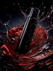 luxurious lipstick and splashing water. Product presentation, gerenative AI