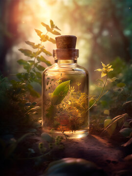 a mixture of herbs in golden backlight. , gerenative AI