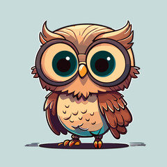  Cute Little Owl Owlet in a Fairy Forest. Flat Cartoon Vector Illustration for Children