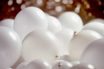 White balloons with bokeh effect on background. Macro concept. AI generative