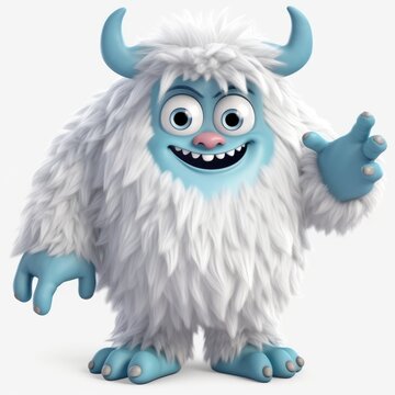 fantasy Yeti, cute 3d cartoon Yeti isolated on flat background, snow man, Generative AI	
