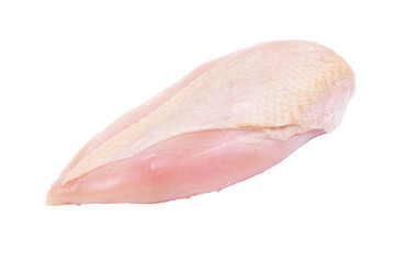 Raw chicken breast with skin on white isolated