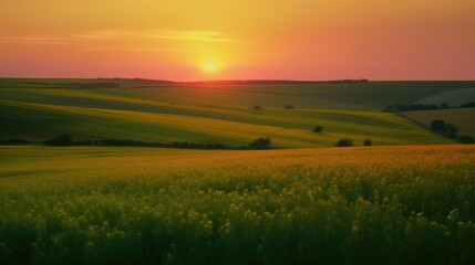 Fototapeta na wymiar Beautiful local farm with sunset in the countryside field. Generative AI
