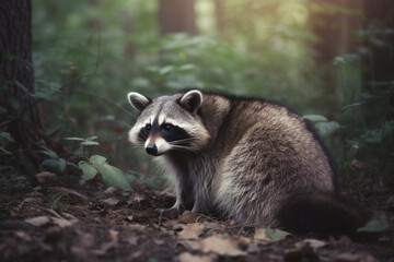 Naklejka na ściany i meble Beautiful raccoon in nature. Created using Generative AI technology.