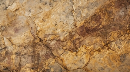 A close up of limestone, sandstone, vibrant golden yellow rough stone surface. AI generative warm yellow natural background