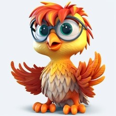 fantasy phoenix, cute 3d cartoon phoenix isolated on flat background, Generative AI	
