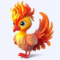 fantasy phoenix, cute 3d cartoon phoenix isolated on flat background, Generative AI	
