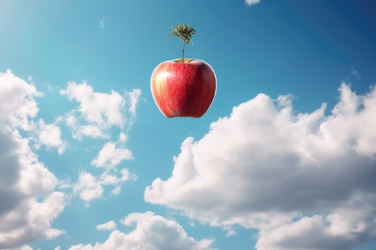 An apple floating in the air