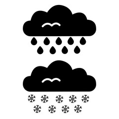 Rain Cloud Black Icon. Snow Cloud Black Icon. Vector Weather Icons.