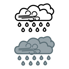 Rain icons with the wind. Vector Weather Icons. Cloudy Rainy Weather