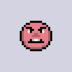 pixel art angry emoticon icon with red color ,good for your game asset and project.