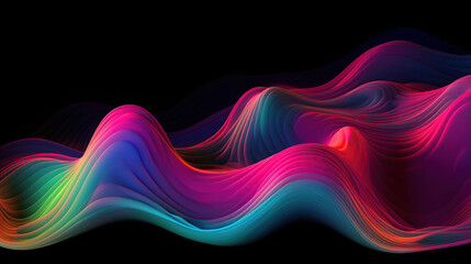 Abstract fluid iridescent holographic neon curved wave in motion colorful background 3d render. Gradient design element for backgrounds, banners, wallpapers, posters and covers, generative ai