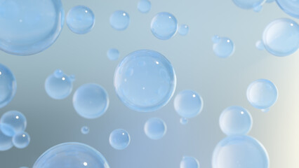 3D cosmetic rendering Blue serum bubbles on a bright background. the shape of collagen bubbles. the concept for serum and cream moisturizers.