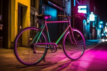 Fototapeta na wymiar Bicycle on a colorful urban street. Generative AI