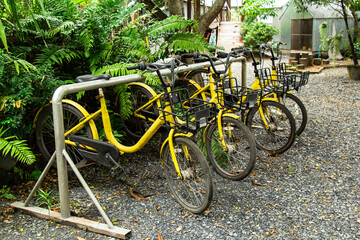 Fototapeta na wymiar Closeup bicycle parked